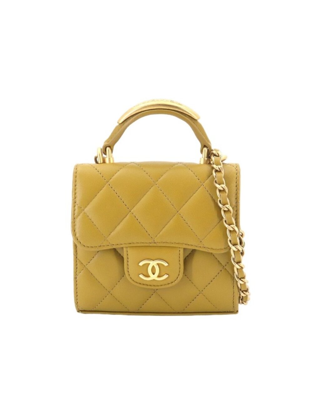 Chanel Quilted Mini Chain Shoulder Bag Lambskin Green Gold